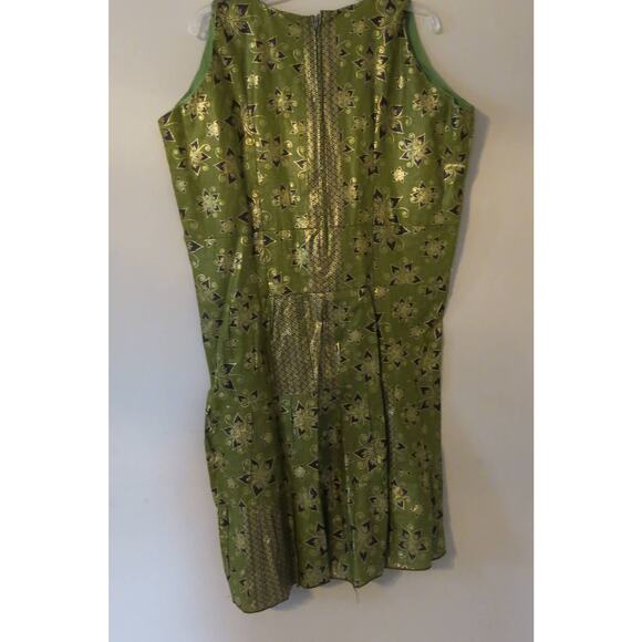 AFRICAN Handmade Ankara Dress Kaftan Mid/Knee Length Green/Brown Floral Ethnic - Picture 3 of 4